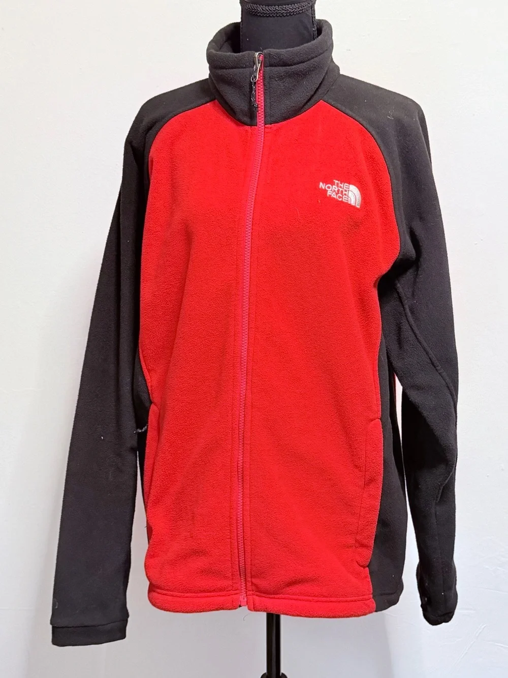 The North Face Jacket Mens Large Red Grey Fleece Full Zip Adult